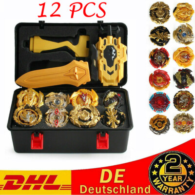 12PCS Gold Beyblade Burst Set Spinning mit Grip Launcher + Portable Lagerung Box