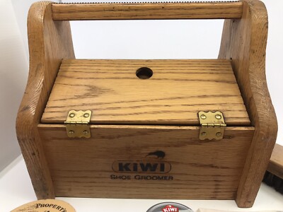 【USA Vintage】 KIWI シューシャインボックス 靴磨き 木箱 Vintage Kiwi Oak Shoe Groomer Shoe Shine Box w/ Accessories | eBay