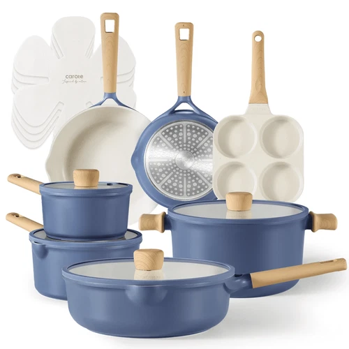 Carote 15-Piece Nonstick Granite Cookware Set, Induction Compatible, Blue