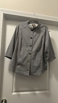 Chicos Size 3 Jacket XLarge Button Front Gingham Checker Shirt Black White