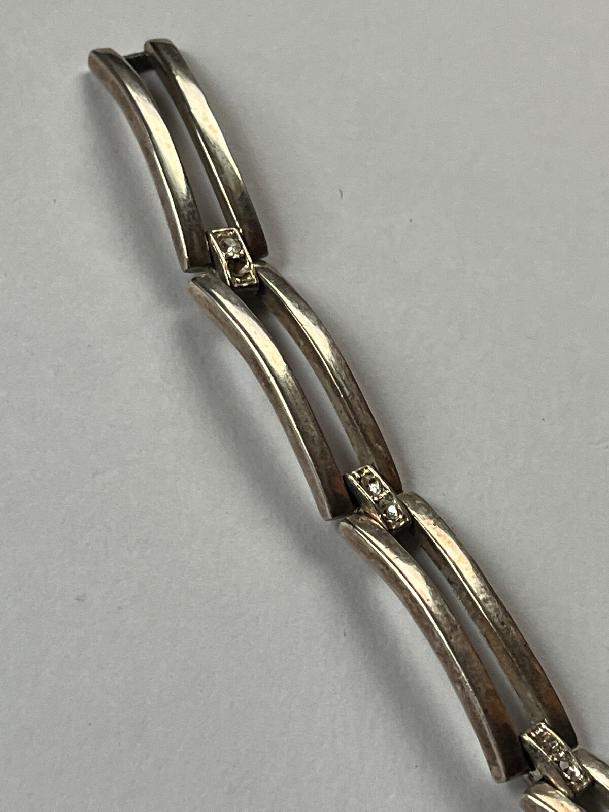 Classy Silvertone Open Rectangle w Tiny Clear Rhi… - image 2