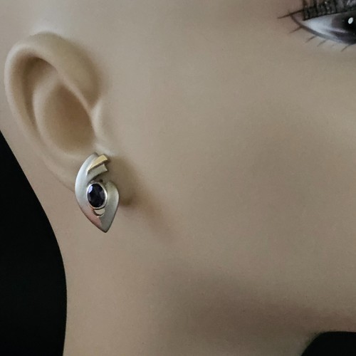Sterling Silver and 18k Gold Amethyst Stud Earrings