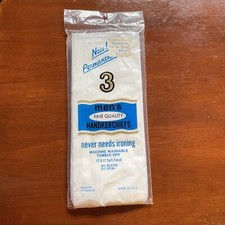 Vintage 3 Pack Permanent Press Handkerchiefs White Poly Cotton Made In USA NOS