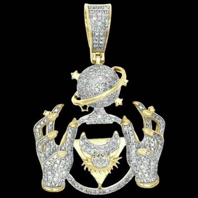 2.00 Ct Lab Created Diamond Men's World Map Charm Pendant 14k Yellow Gold Plated