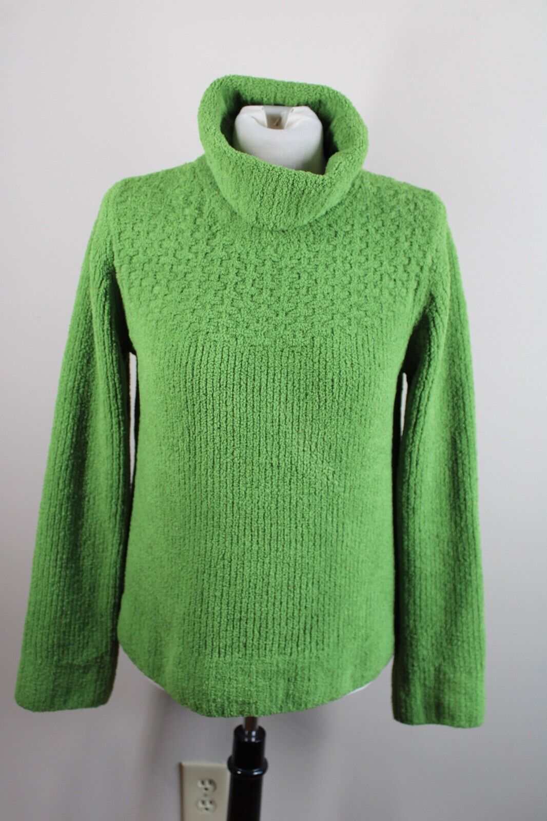 Columbia M Green Mock Neck Rib Basket Weave Knit Fleece Sweater