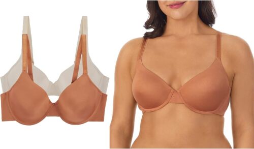 Ellen Tracy 2-Pack Everyday Full Coverage T-shirt Bra Underwire 36D Brown Gray - Picture 1 of 12