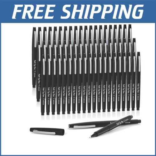 60 Black Felt Tip Pens - 0.7mm Medium Point for Creative Journaling & Writing