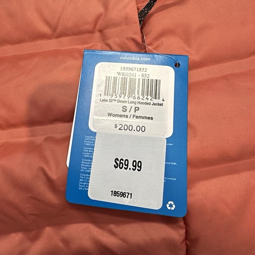 NEW Columbia Lake 22 Down Long Hooded Jacket 650 Peach Coral - 第 4/5 張圖片