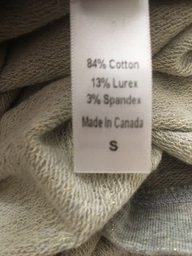 LUCY Activewear Gray Cotton Blend w Gold Metallic V Neck Top Hoodie Sz Small EUC - Picture 4 of 9