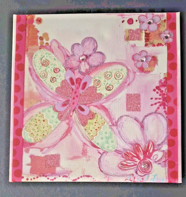 2016 Colleen Karis Designs Liesl Long Green Pink Butterfly Canvas Print Wall Art