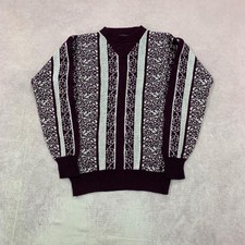 Vintage Knitted Jumper abstract patterned grandad knit sweater Men's M