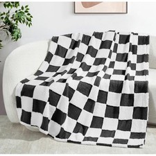 Checkered Black White Throw Blanket, Super Soft and Warm Fluffy Fleece 50"x60"