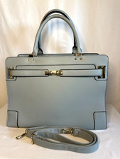Fashion Small Pet Carrier Travel Tote Light Blue Gray Faux Leather Breathable