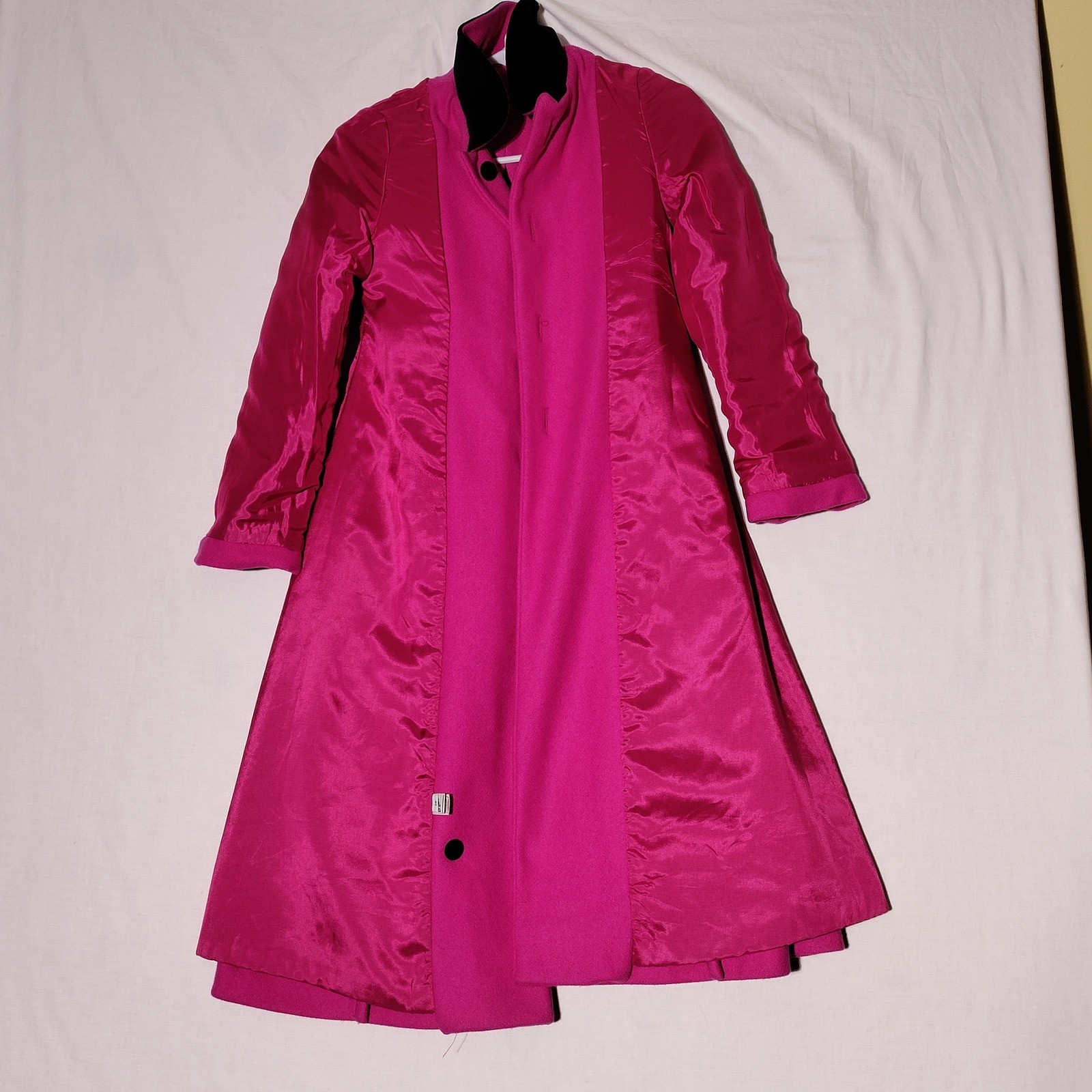 Rothschild Girl Fuchsia Wool Blend Coat Black Velvet Collar MIUSA 12 Imperfect