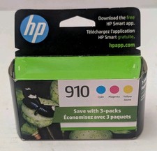Genuine OEM HP 910 3-pack Cyan/Magenta/Yellow Original Ink Cartridge NEW 2026