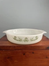 Vintage Jeanette Glasbake Cake Pan Green Daisy Milk Glass 9 Inches Round