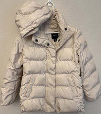 GapKids Beige Hooded Puffer Jacket, Full Zip Polyester, XS 4-5 Fall/Winter