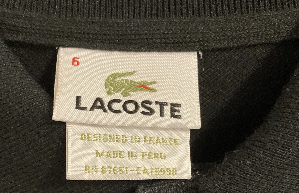 Camisa Polo LACOSTE Mujer 6 Negra 100% Algodón Diseñada en Francia Hecha en Perú Foto 4 de 4