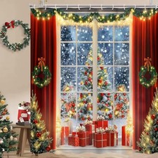 Winter Christmas Shower Curtain, Rustic 72"W x 72"L Pack of 1 Farmhouse