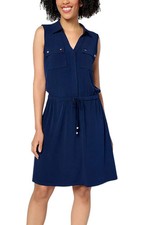Susan Graver Women's Every Day Liquid Knit Drawstring Waist Dress Navy