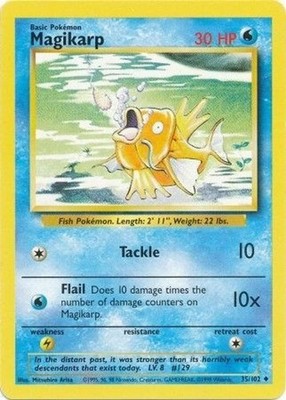 1999 Pokemon: Base Set - Magikarp (#035/102, Uncommon, Heavily Played)