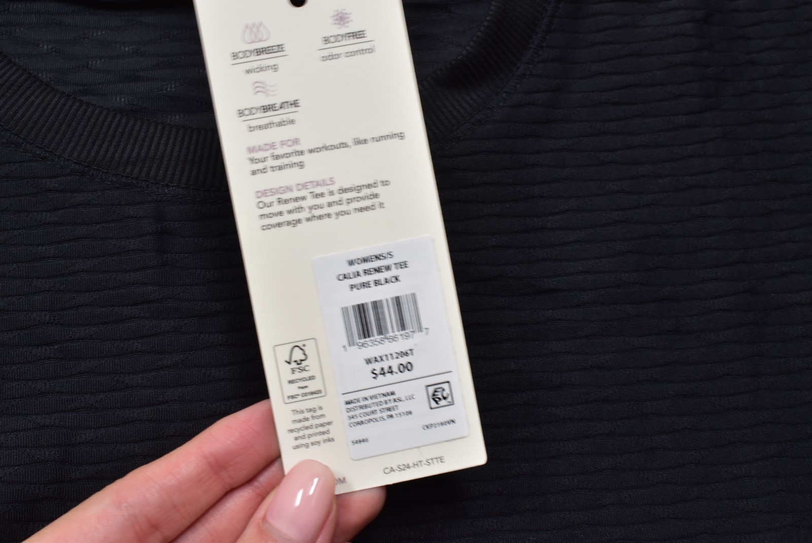 CALIA Renew Women Tee Black Breathable Wicking Odor Control Crewneck Size S NEW