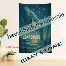Whale Tapestry Ocean Wall Art celestial sea home 39X59 in