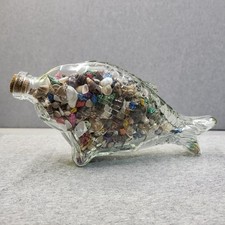 Vintage Clear Glass Fish Bottle Sculpture 9 With Cork Stopper Handblown Fishing