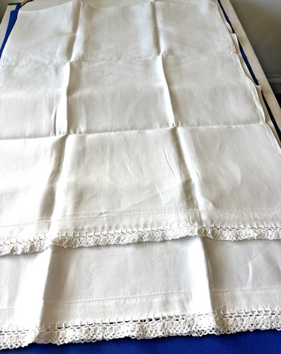 PR HUGE ANTIQU IRISH LINEN! SHAMS-35 X 21.5" HAND MADE, NEVER USED. LUXURIOUS