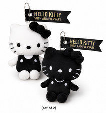  Set of 2 Kitty Cat Plush KeyChain Key Charm Blk Wht LARGE Bag 50th Anniversary