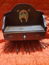 Vintage Tie Holder Horse Metal Embellishments Drawer Tie Tack Wooden Wall Hanger