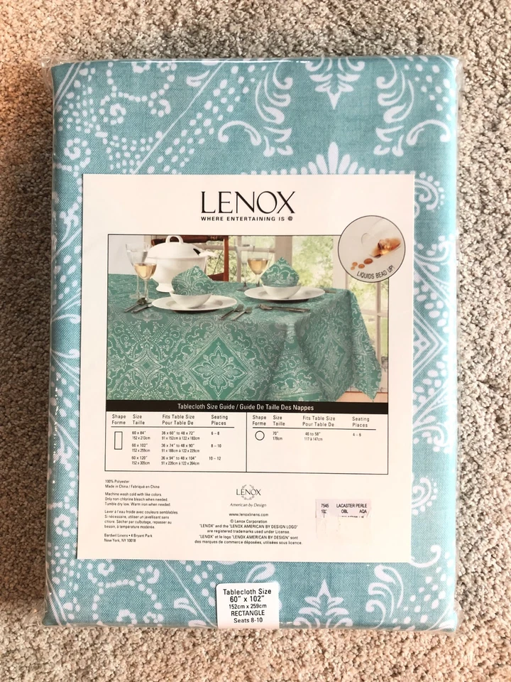 NEU LENOX Lancaster Pearle 8tlg Tischset, Aqua mit Design, (Tischdecke auch 4 Sale)