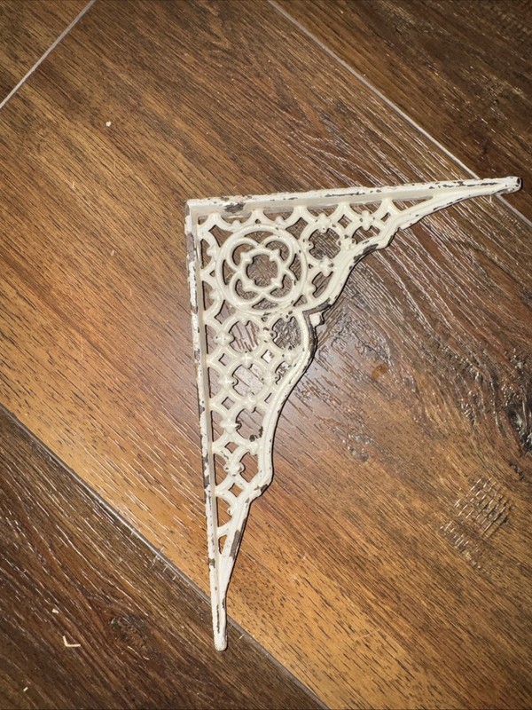 Antique Cast Steel Corner Bracket/Brace Chippy White Paint 6” X 8” 1”