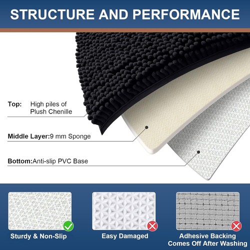 Smiry Luxus Chenille Badteppiche 30x20, extra weich und 30" x 20", schwarz - Bild 5 von 9