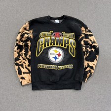 Vintage 90s Pittsburgh Steelers Sweatshirt Mens Medium Black Salem Sports Bleach