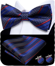 Bow Ties for Men Pre-Tied Adjustable Silk Bowties Lapel Pin Pocket