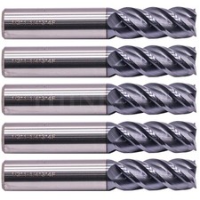 5x 1/2" 4 Flute 45 Helix Carbide 1-1/4" LOC x 3" OAL End Mills - AlTiN Coated