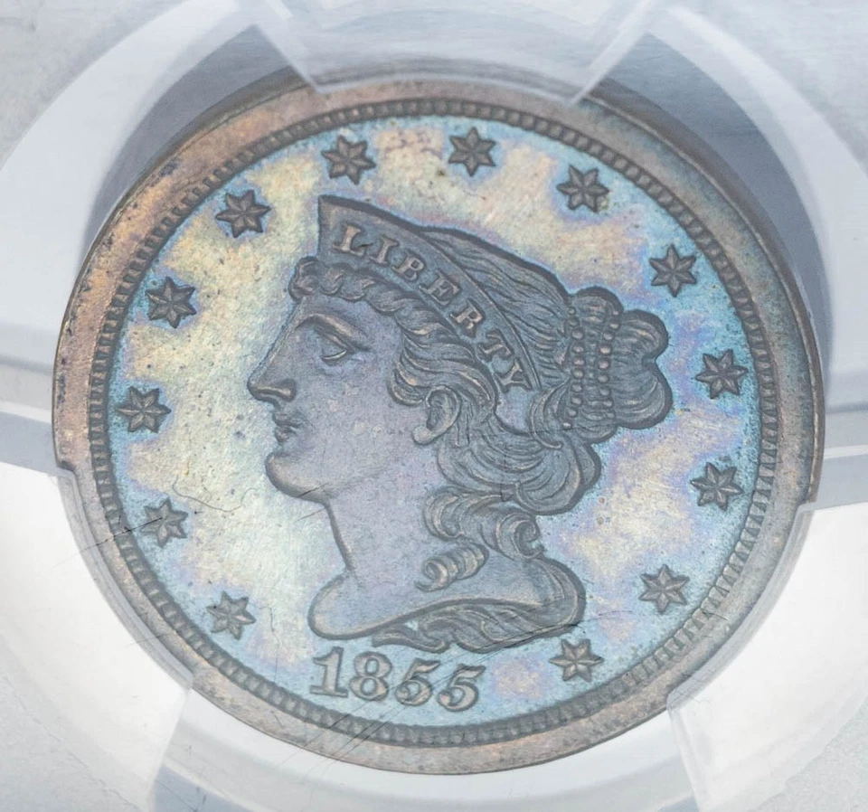 1855 Half Cent 1/2C PR65 Secure PCGS Pop 5, none finer! 950188-3 - Image 3 of 4