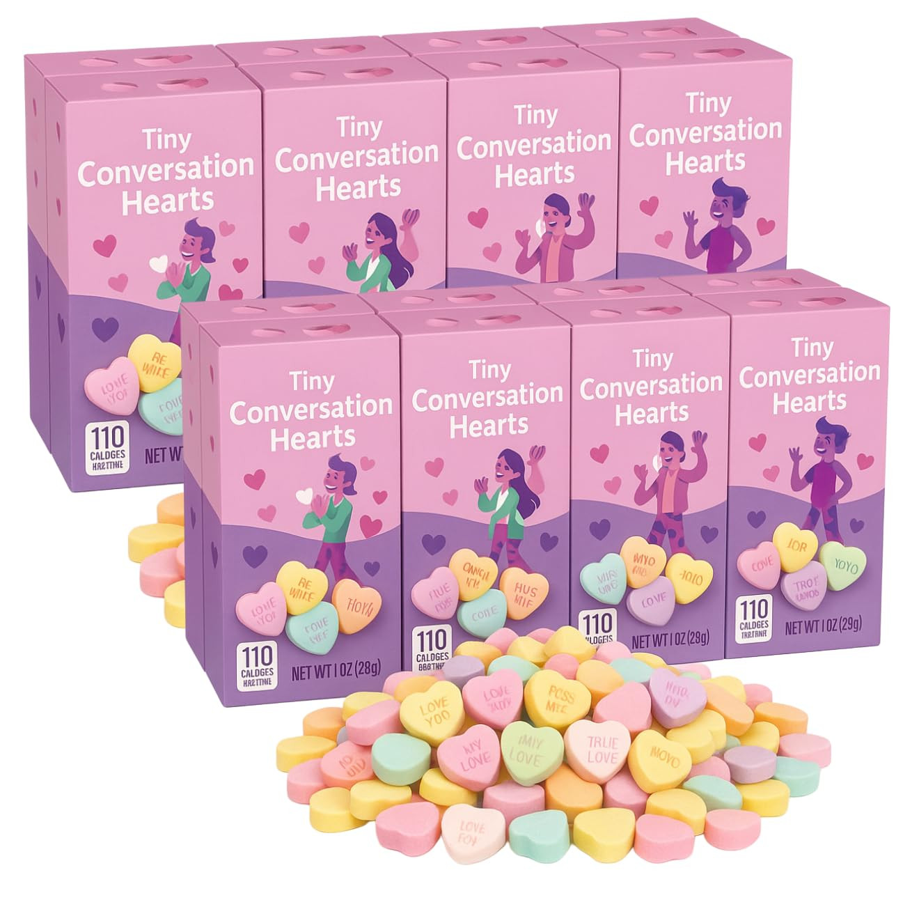 Tiny Conversation Hearts Value Pack, Valentines Day Candy, Individually Wrapped 