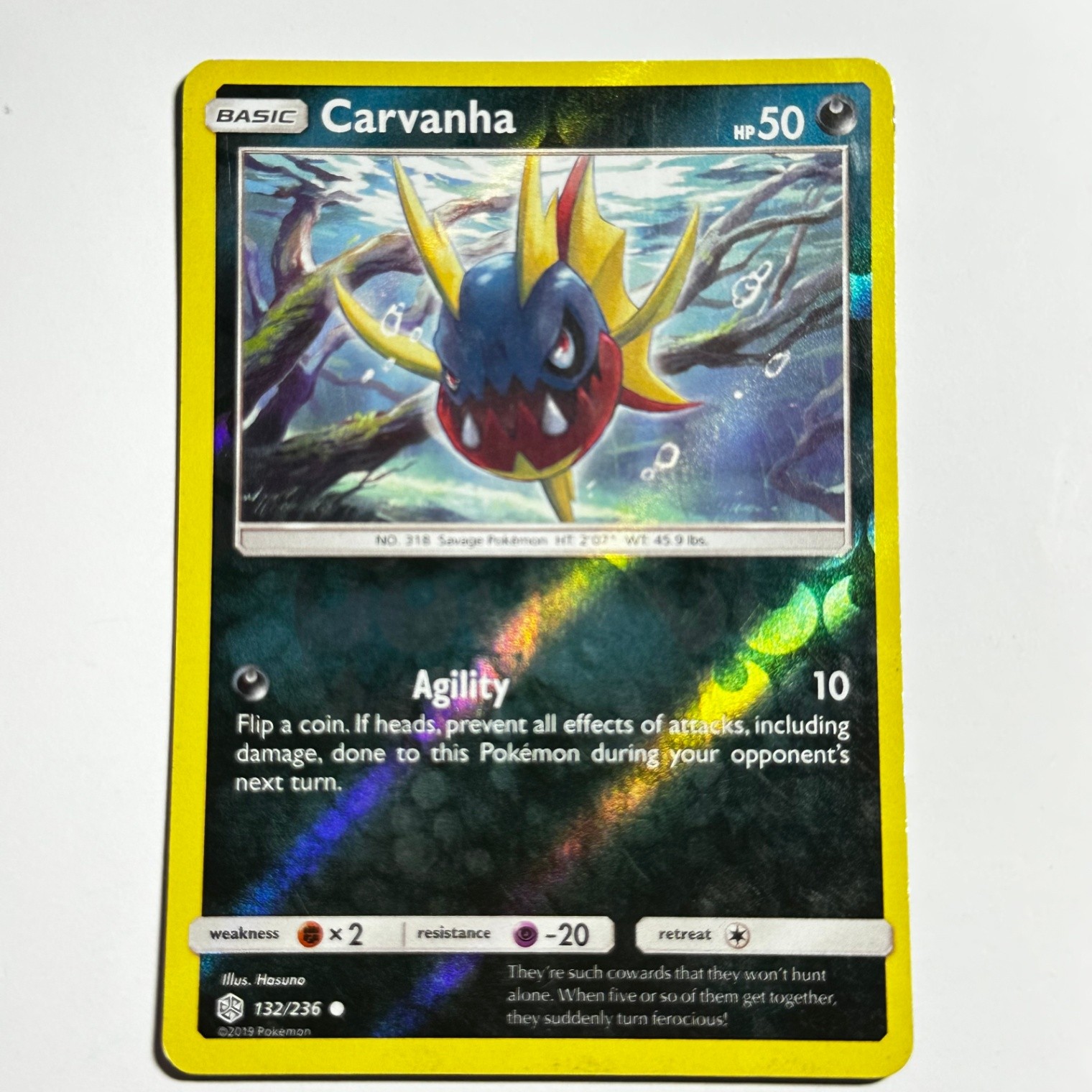 Carvanha 132/236 Common Reverse Holo Card Cosmic Eclipse SM12 Pokemon TCG LP