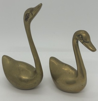 Mid Century Vintage Solid Brass Swan Statues Set Of 2 Made In Korea
