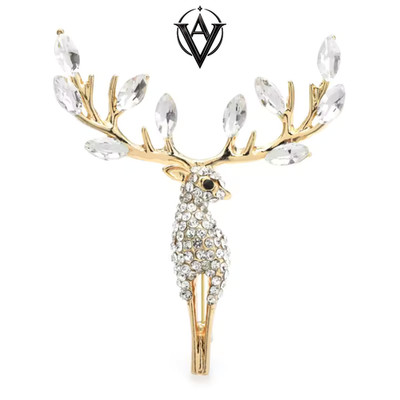 Luxury Gold Tone Deer Brooch Crystal Rhinestone Animal Women Fashion Jewelry Pin