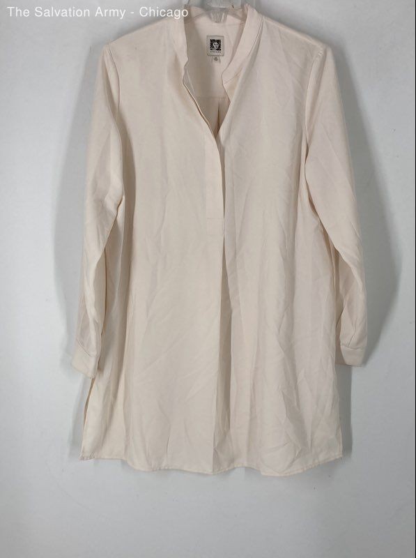 Anne Klein Womens Ivory 3/4 Sleeve Collared Blouse Top Size Medium