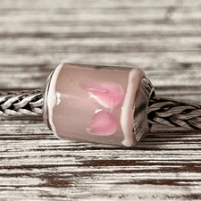 Halia Glass Barrel Charm 925S Sterling Core | Pink Floral Petals