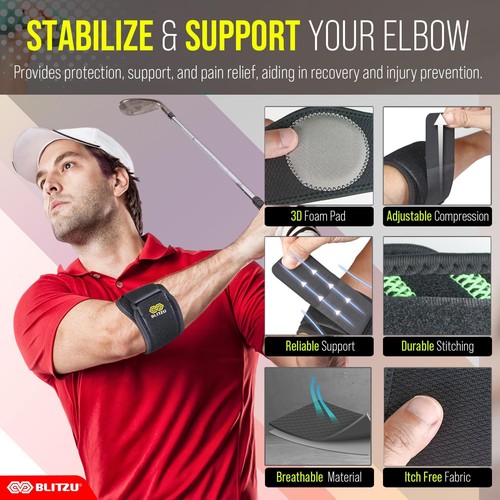 BLITZU Elbow Brace for Tennis & Golfer's Elbow Pain Relief. Men & Women - Picture 5 of 12