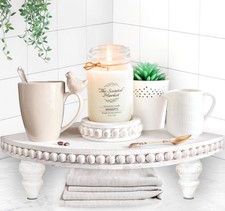 Corner Pedestal Stand Rustic Decor Riser for Display - Farmhouse Wood Rounded...