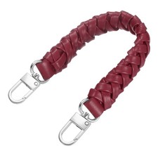 Braided Purse Handle, 1Pc 31cm/12.2" Short Wine Red Leather with Silver Buckles