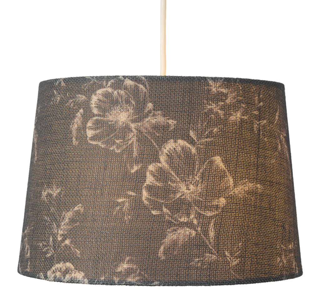 Lampshade Grey 14"" Floral Slate Linen Tapered Drum 350mm Oaks Lighting P905/14