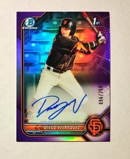 Diego Velasquez 2022 1st Bowman Chrome AUTO PURPLE REFRACTOR 096/250 RC N6