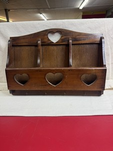 Vintage 80-90’s Wooden Heart Design Letter/Key Holder Organizer Rare 16” X 11”